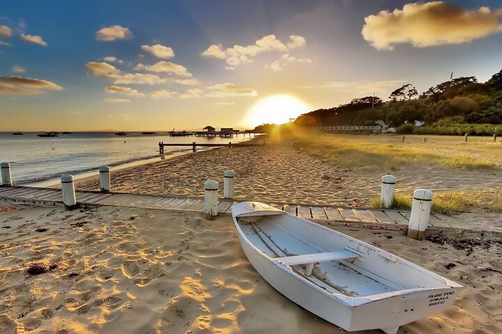 Beach Boat Sunset Wallpaper - Download to your mobile from PHONEKY