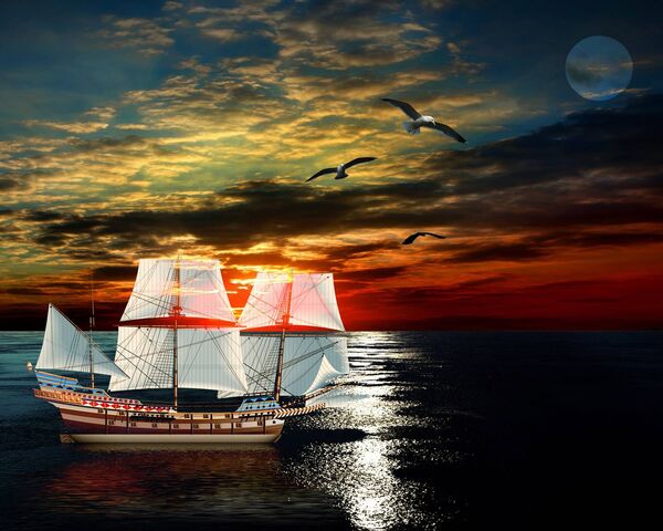 Hd Sunset Ship Wallpaper - Download to your mobile from PHONEKY