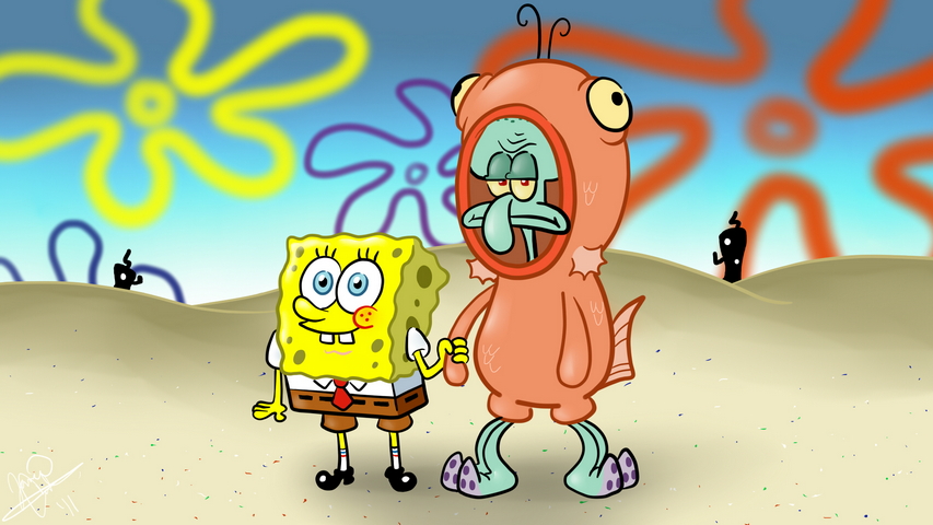 Spongebob Walking With Friends