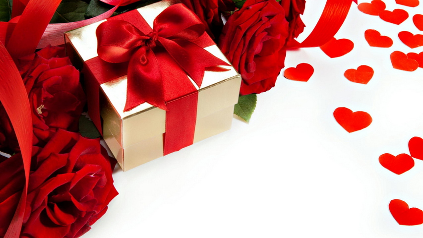 Bunga Mawar Hadiah Pita Cinta Hati Wallpaper Download Ke