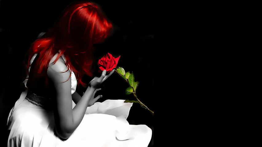 Fantasy Girl Gothic In Red Hair With Rose