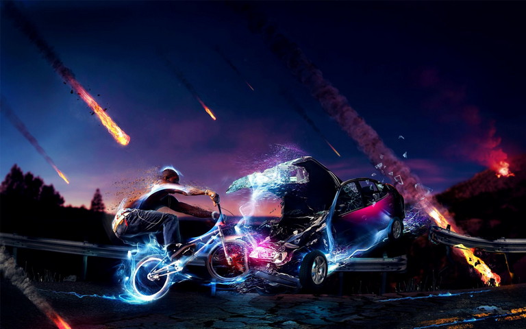 Car Bike Crash Artistic Wallpaper - Download to your mobile from PHONEKY