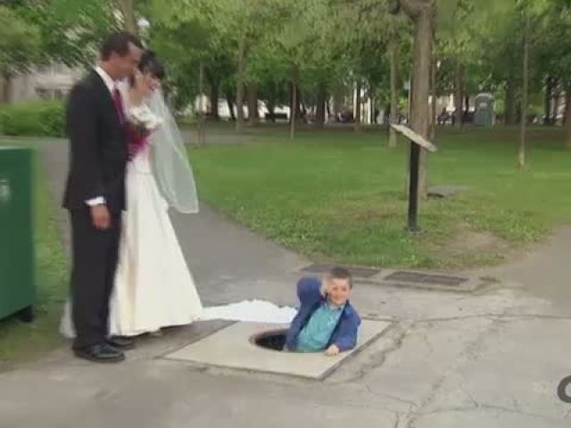 Kid Disappears Under Wedding Dress