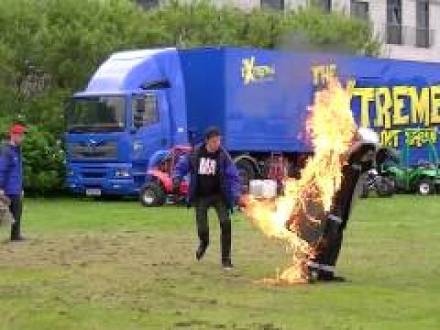 Lighting The Human Torch Slow Motion at the Extreme Stunt Show