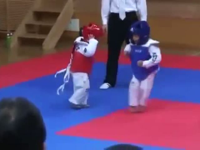 Funny Little Asian Kids Fighting Tae Kwon Do Sparring